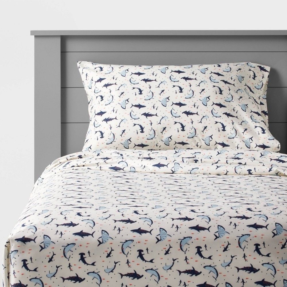 Pillowfort Shark Microfiber Queen Sheet Set Soft Fish Ocean 3 Piece New